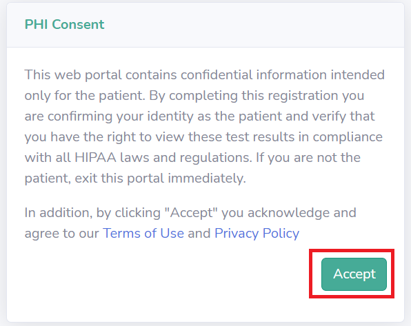Screenshot of the accept button
